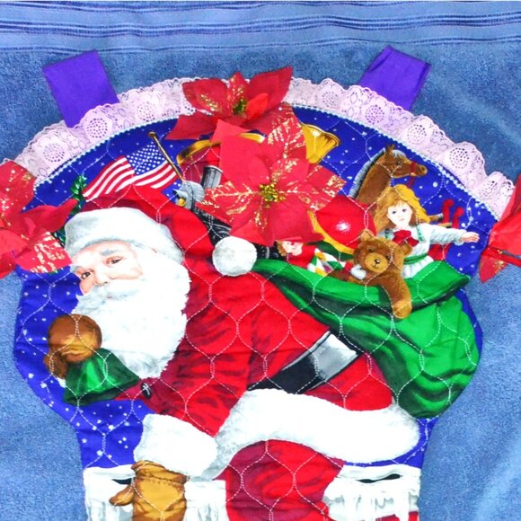 Handmade Christmas Stocking Santa Chimney Scene Vintage-Inspired Holiday Decor - Picture 3 of 5